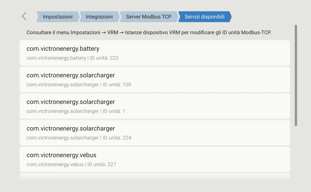 Servizi Modbus Cerbo